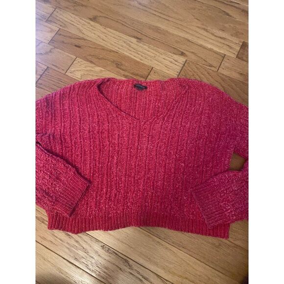 Wild Fable women’s fuchsia v-neck long sleeve cropped knit sweater size large - Picture 1 of 7